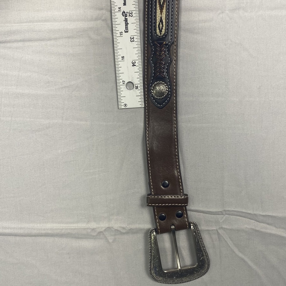 Western Tooled Genuine Leather Belt Men's Brown Engraved Buckle Cowboy 38 - 40 - Picture 11 of 15